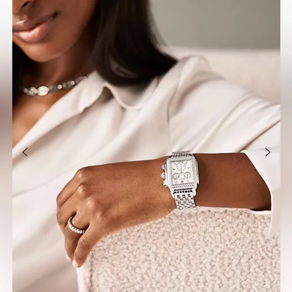 Michele Deco Chronograph Diamond Dial Women's Silver Watch